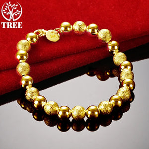 24K Yellow Matte Smooth Beads Bracelets, Party Wedding Jewelry