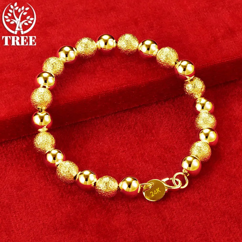 24K Yellow Matte Smooth Beads Bracelets, Party Wedding Jewelry