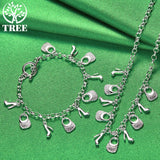 925 Silver Woman Bag/High Heels Pendant Necklace Set