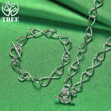 925 Silver Jewelry Set For Women: Chain Necklace & Bracelet Gift