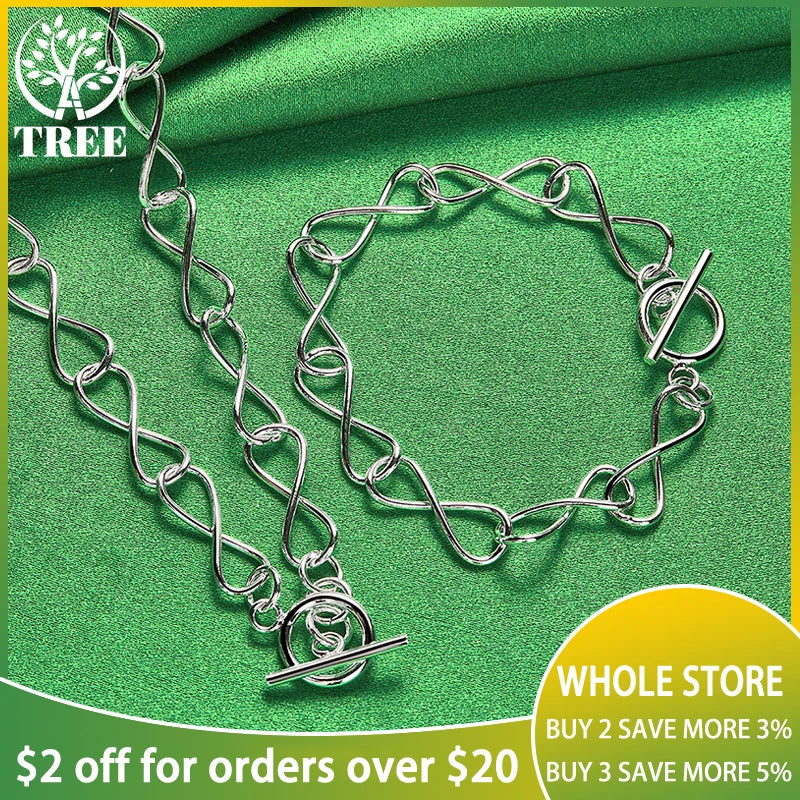 925 Silver Jewelry Set For Women: Chain Necklace & Bracelet Gift