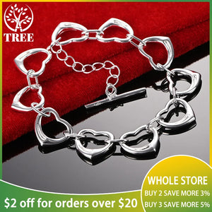 925 Silver Heart Chain Bracelet for Women Wedding Party Jewelry