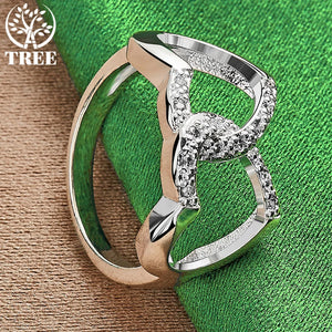 925 Silver Double Heart Zircon Crystal Ring For Women Party Jewelry