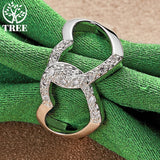 925 Silver Double Heart Zircon Crystal Ring For Women Party Jewelry