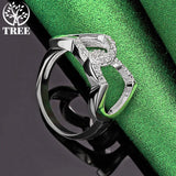 925 Silver Double Heart Zircon Crystal Ring For Women Party Jewelry