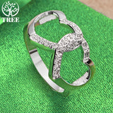 925 Silver Double Heart Zircon Crystal Ring For Women Party Jewelry