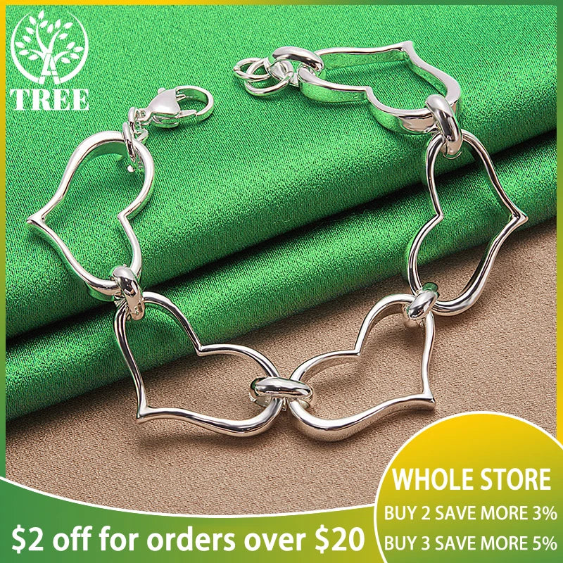 925 Sterling Silver Full Heart Bracelets For Woman Hand Chain