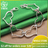 925 Sterling Silver Full Heart Bracelets For Woman Hand Chain