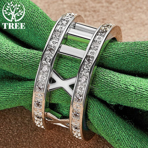 925 Silver Roman Digital Zircon Crystal Ring Women Party Jewelry