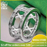 925 Silver Roman Digital Zircon Crystal Ring Women Party Jewelry