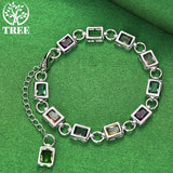 925 Silver Square Zircon Crystal Bracelet, Colored, Party Jewelry