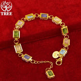 925 Silver Square Zircon Crystal Bracelet, Colored, Party Jewelry