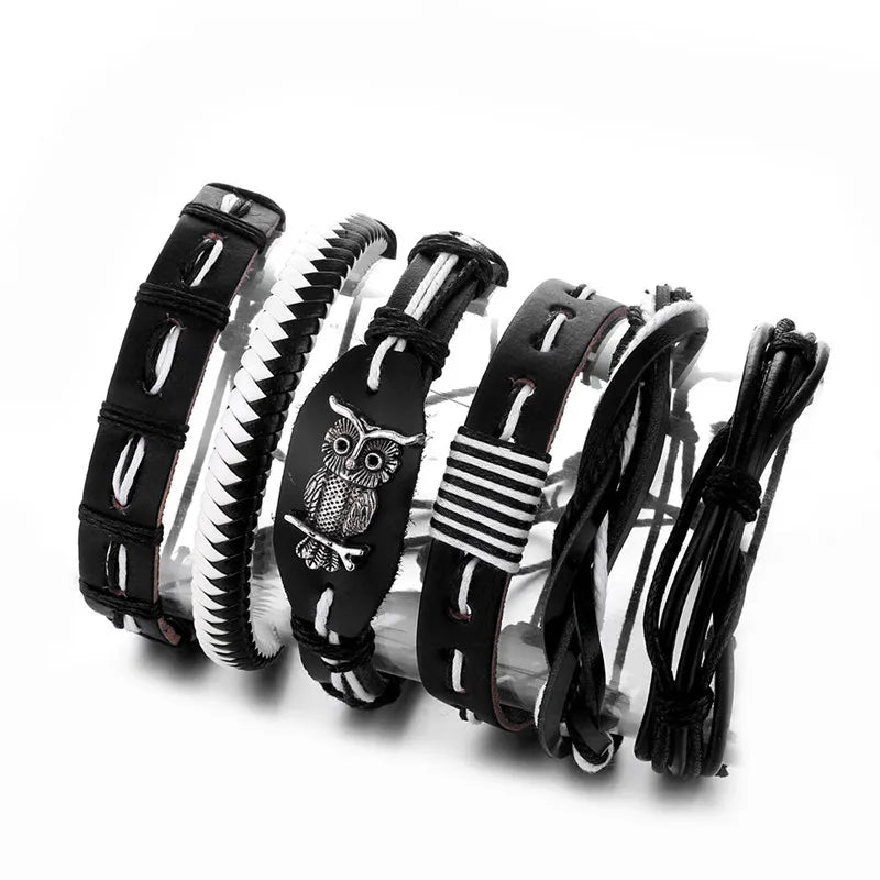 Vintage Charm Leather Bracelet Set Punk Wristbands Bangle