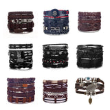 Vintage Charm Leather Bracelet Set Punk Wristbands Bangle