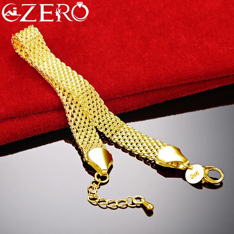 ALIZERO 24K 10mm Weaving Chain Bracelet for Women Jewelry