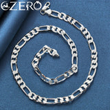 ALIZERO 24K Necklace 925 Silver 8MM Chain Men Women Party Fine Jewelry