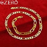 ALIZERO 24K Necklace 925 Silver 8MM Chain Men Women Party Fine Jewelry