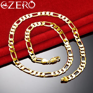 ALIZERO 24K Necklace 925 Silver 8MM Chain Men Women Party Fine Jewelry
