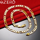 ALIZERO 24K Necklace 925 Silver 8MM Chain Men Women Party Fine Jewelry