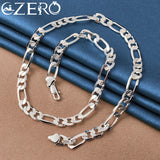 ALIZERO 24K Necklace 925 Silver 8MM Chain Men Women Party Fine Jewelry