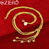 ALIZERO 24K Necklaces 925 Sterling Silver Five Heart Snake Chain Necklace