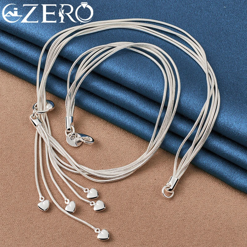 ALIZERO 24K Necklaces 925 Sterling Silver Five Heart Snake Chain Necklace
