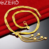 ALIZERO 24K Necklaces 925 Sterling Silver Five Heart Snake Chain Necklace