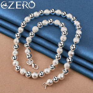 ALIZERO 24K 925 Silver 8mm Beads Chain Necklace Wedding Jewelry