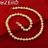ALIZERO 24K 925 Silver 8mm Beads Chain Necklace Wedding Jewelry