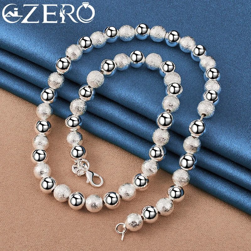 ALIZERO 24K 925 Silver 8mm Beads Chain Necklace Wedding Jewelry