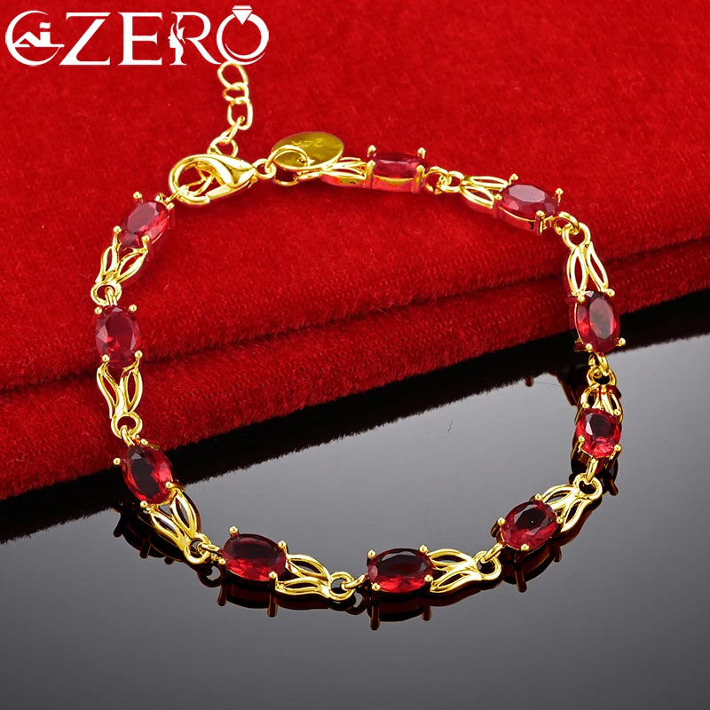 ALIZERO 24K Red Zircon Crystal Chain Bracelet For Women