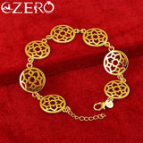 ALIZERO 24K Round Flower Bracelet Chain For Women Jewelry