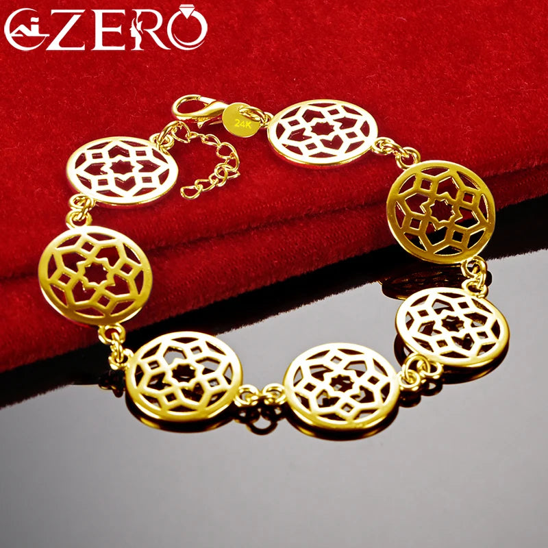 ALIZERO 24K Round Flower Bracelet Chain For Women Jewelry