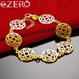 ALIZERO 24K Round Flower Bracelet Chain For Women Jewelry