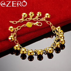 ALIZERO 24K Small Bell Beads Bracelet Chain For Women Jewelry