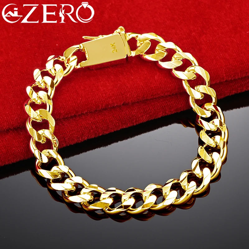 ALIZERO 24K Square Buckle Chain Bracelet For Men Jewelry
