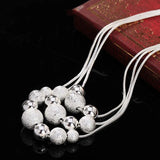 925 Silver 18" Frosted Beads Pendant Earrings Necklace Set