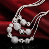 925 Silver 18" Frosted Beads Pendant Earrings Necklace Set