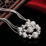 925 Silver 18" Frosted Beads Pendant Earrings Necklace Set