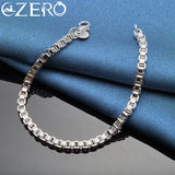 ALIZERO 925 Silver 4mm Box Chain Bracelet Wedding Party Christmas