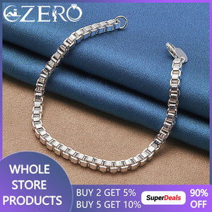 ALIZERO 925 Silver 4mm Box Chain Bracelet Wedding Party Christmas