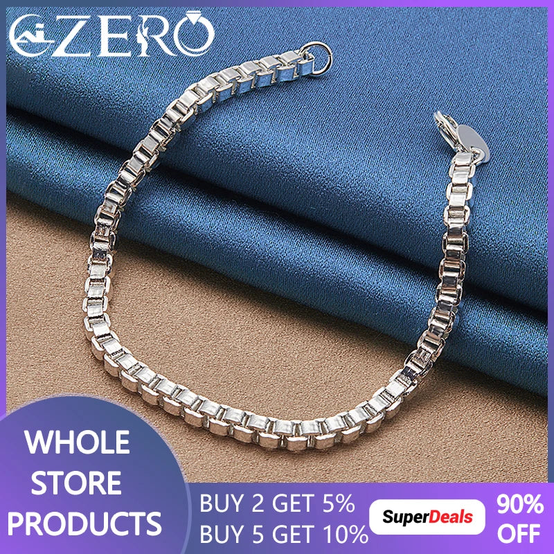 ALIZERO 925 Silver 4mm Box Chain Bracelet Wedding Party Christmas