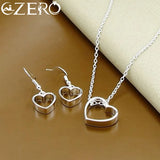 925 Silver Heart Pendant Necklace Earrings Set Wedding Engagement Party Jewelry
