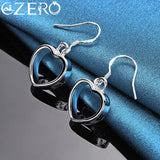 925 Silver Heart Pendant Necklace Earrings Set Wedding Engagement Party Jewelry