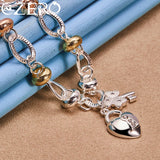 ALIZERO 925 Silver Grass Key Heart Lock Necklace Women Wedding Jewelry