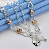 ALIZERO 925 Silver Grass Key Heart Lock Necklace Women Wedding Jewelry