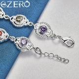ALIZERO 925 Silver Multicolor Zircon Bracelet Chain Women Wedding Party Charm
