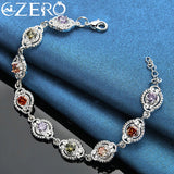 ALIZERO 925 Silver Multicolor Zircon Bracelet Chain Women Wedding Party Charm