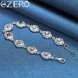 ALIZERO 925 Silver Multicolor Zircon Bracelet Chain Women Wedding Party Charm