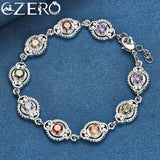 ALIZERO 925 Silver Multicolor Zircon Bracelet Chain Women Wedding Party Charm